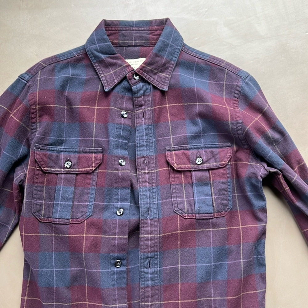 Long sleeve blue and purple, and burgundy Club Monaco flannel plaid Oxford . XS